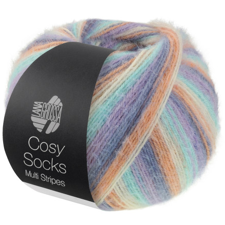 Lana Grossa Cosy Socks Multi Stripes Strømpegarn 153 Lavendel/Gråblå/Laks/Creme/Turkis Lana Grossa Cosy Socks Multi Stripes Strømpegarn 153 Lavendel/Gråblå/Laks/Creme/Turkis