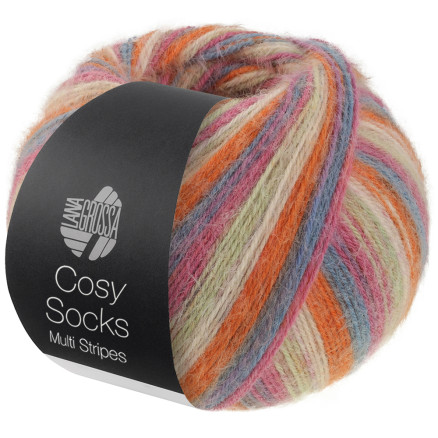 Lana Grossa Cosy Socks Multi Stripes Strømpegarn 154 Mørkegrå/Gråblå/Fuchsia/Lysegrøn/Creme/Orange Lana Grossa Cosy Socks Multi Stripes Strømpegarn 154 Mørkegrå/Gråblå/Fuchsia/Lysegrøn/Creme/Orange