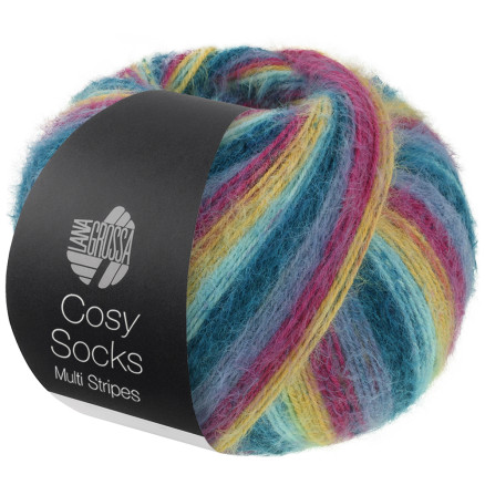 Lana Grossa Cosy Socks Multi Stripes Strømpegarn 155 Mørk petroleum/Lys turkis/Gul/Orkidé/Gråviolet Lana Grossa Cosy Socks Multi Stripes Strømpegarn 155 Mørk petroleum/Lys turkis/Gul/Orkidé/Gråviolet