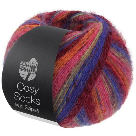 Lana Grossa Cosy Socks Multi Stripes Strømpegarn 156 Blåviolet/Vinrød/Græskar/Pink/Grågrøn Lana Grossa Cosy Socks Multi Stripes Strømpegarn 156 Blåviolet/Vinrød/Græskar/Pink/Grågrøn