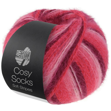 Lana Grossa Cosy Socks Soft Stripes Strømpegarn 105 Bordeaux/Rosa/Hindbær/Pink Lana Grossa Cosy Socks Soft Stripes Strømpegarn 105 Bordeaux/Rosa/Hindbær/Pink