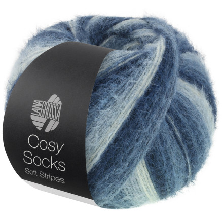 Lana Grossa Cosy Socks Soft Stripes Strømpegarn 106 Sort/Grå/Røgfarvet/Hvidblå Lana Grossa Cosy Socks Soft Stripes Strømpegarn 106 Sort/Grå/Røgfarvet/Hvidblå