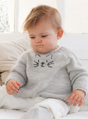 Meow Meow Sweater by DROPS Design - Baby Bluse Strikkeopskrift str. 0/1 mdr - 3/4 år