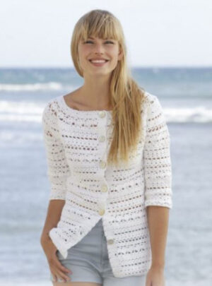 Seashore Bliss Cardigan by DROPS Design - Jakke Hækleopskrift str. S - XXXL